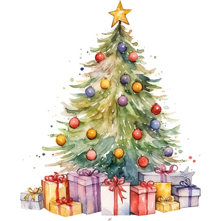 watercolour christmas tree decorationの素材