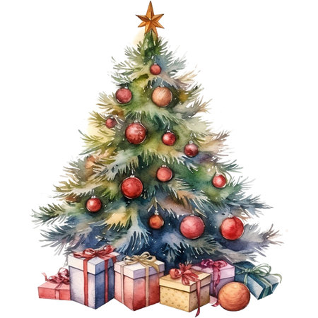 watercolour christmas tree decorationの素材
