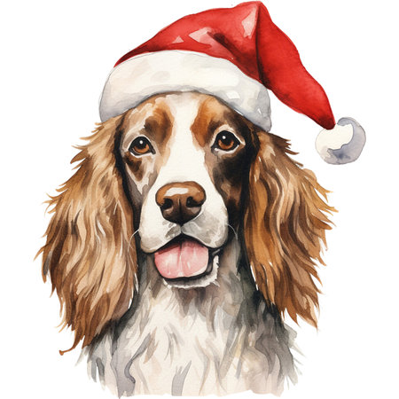Watercolour dog with christmas decoration festive.の素材