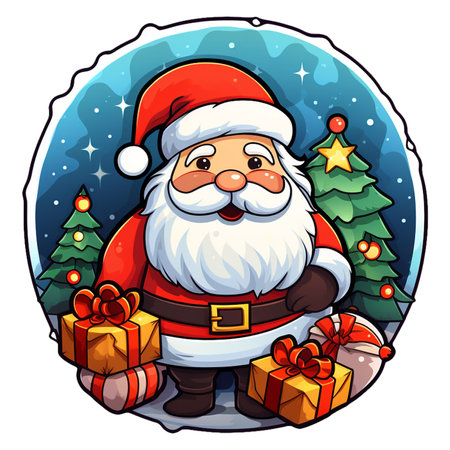 Sticker santa claus with merry christmas, christmas festive celebration.の素材