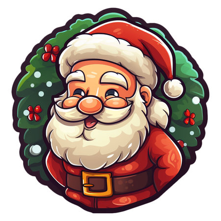 Sticker santa claus with merry christmas, christmas festive celebration.の素材