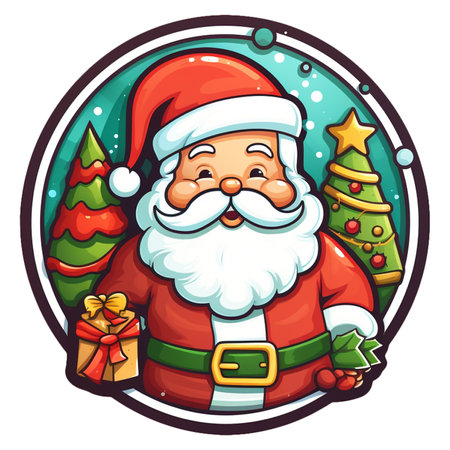 Sticker santa claus with merry christmas, christmas festive celebration.の素材