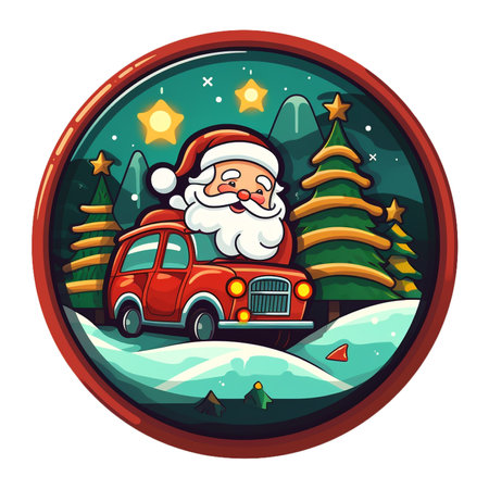 Sticker santa claus with merry christmas, christmas festive celebration.の素材