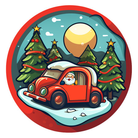 Sticker santa claus with merry christmas, christmas festive celebration.の素材