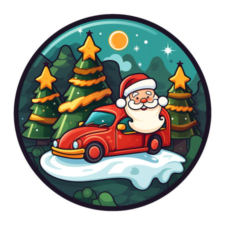 Sticker santa claus with merry christmas, christmas festive celebration.の素材