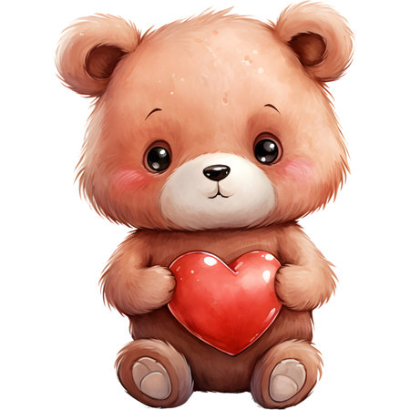 watercolor teddy bear with heart valentine day.の素材