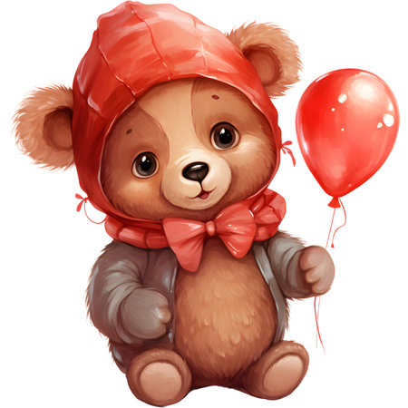 watercolor teddy bear with heart valentine day.の素材