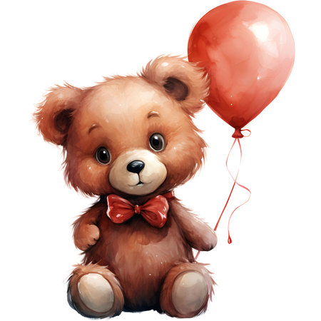 watercolor teddy bear with heart valentine day.の素材