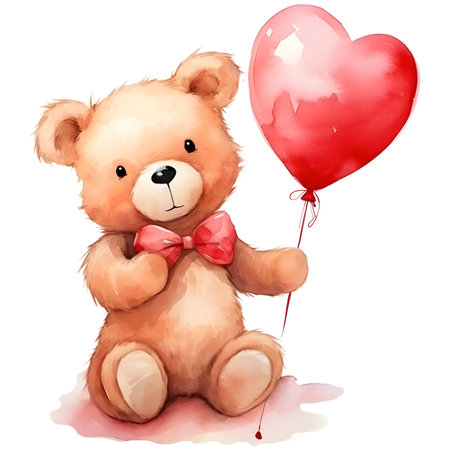 watercolor teddy bear with heart valentine day.の素材