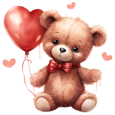 watercolor teddy bear with heart valentine day.の素材