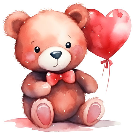 watercolor teddy bear with heart valentine day.の素材