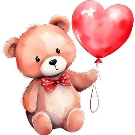 watercolor teddy bear with heart valentine day.の素材