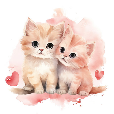 Watercolor couple cat romantic valentine.の素材