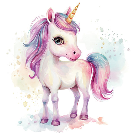 watercolor of unicorn cute pastel.の素材