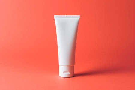 White colour cream tube on orange background.の素材