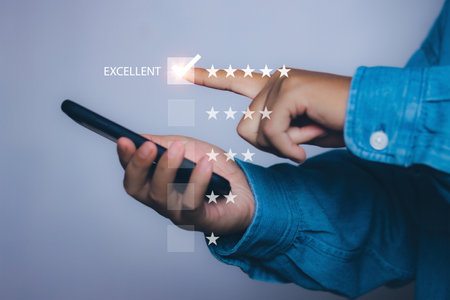 Customer satisfaction experience excellent for service feedback review.の写真素材