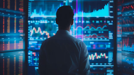 Businessman trader with Stock Market Graph Investment data.の素材