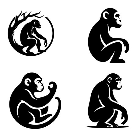 Monkey icon set. Simple set of monkey vector icons for web design on white backgroundのイラスト素材
