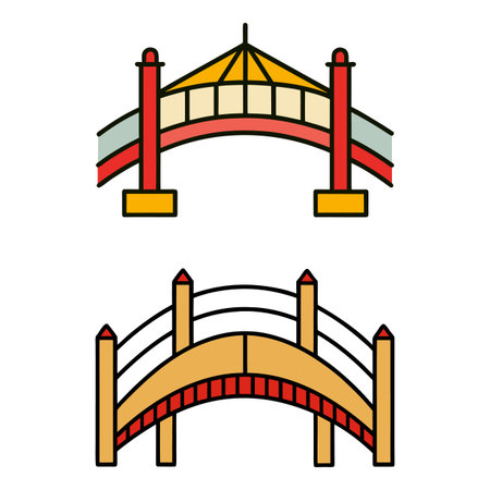 Japanese bridge icon set. Flat illustration of Japanese bridge vector icon for web designのイラスト素材