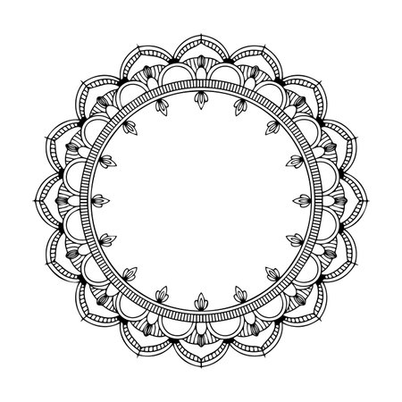 Round decorative frame in ethnic style. Hand drawn element for design.のイラスト素材