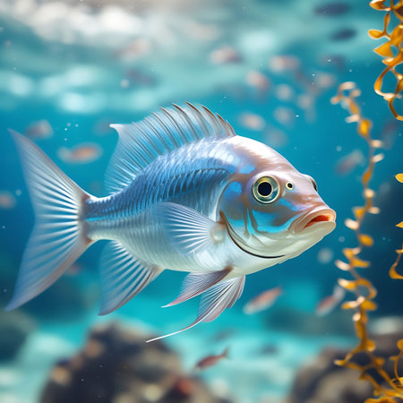 Tropical fish in the sea. Underwater world. 3d renderingの素材