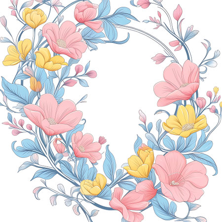 Floral wreath with hand drawn flowers. Vector illustration for your designの素材