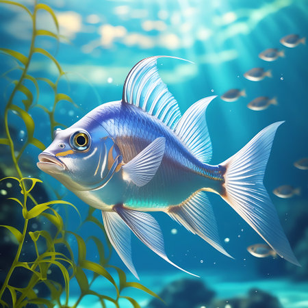 Blue fish in the sea. Underwater world. Vector illustration.の素材