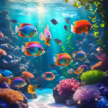 Underwater scene with coral reef and tropical fish. Vector illustration.の素材