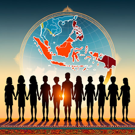 Map of Japan on the background of children silhouettes, vector illustrationの素材