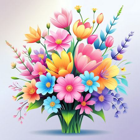 Bouquet of colorful flowers on a gray background. Vector illustration.の素材