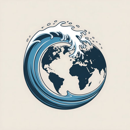 World water day concept. Vector illustration of a sea wave with a globe.の素材