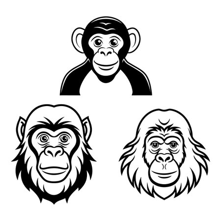 Monkey head set. Monochrome vector illustration for your designのイラスト素材