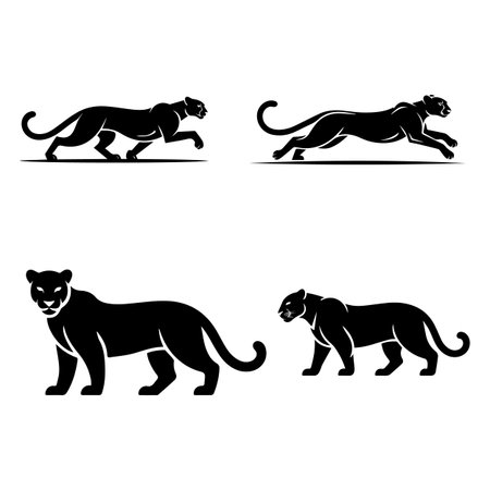 Set of silhouettes of wild leopards. Vector illustration.のイラスト素材