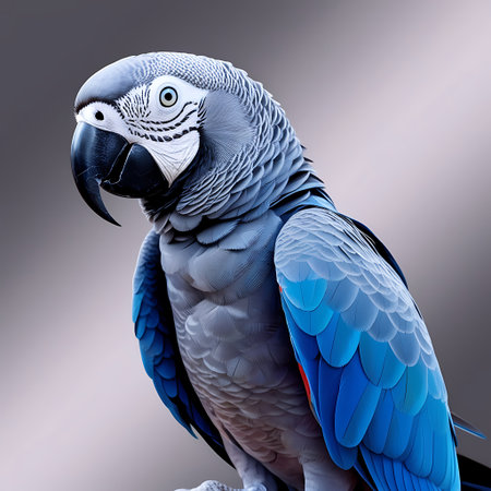 Portrait of a blue parrot on a gray background. 3d renderの素材