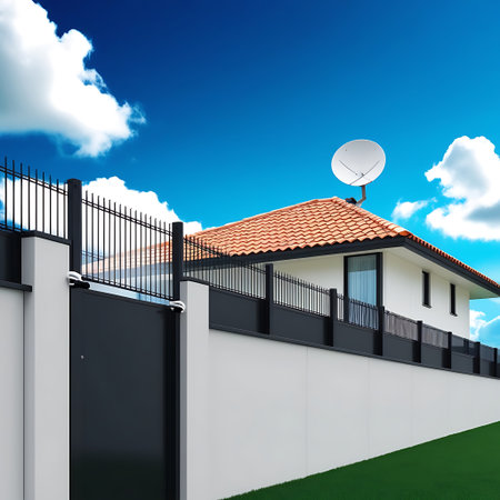 House with satellite dish on the roof. 3d render image.の素材