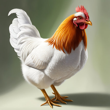 White rooster on a gray background. 3d render illustration.の素材