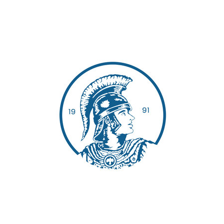 Spartan helmet. Heraldic vector design element. Retro style label, heraldry logo.の写真素材