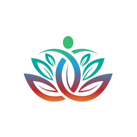 Human character and lotus flower vector logo design. Spa salon, yoga studio, health resort, beauty salon.の写真素材