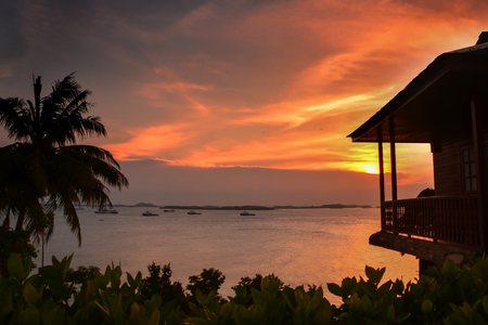 Golden sunset moment at batam islandの写真素材