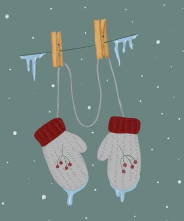 Postcard with cute wet mittensの写真素材