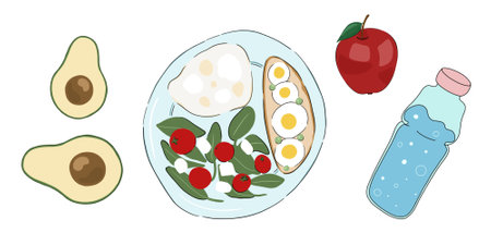 Set with illustrations about proper nutritionの写真素材