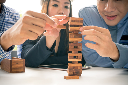 Wood tower toy in construction conceptの写真素材