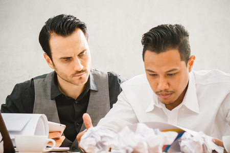 Sales man stress because he cannot meet target of this monthの写真素材