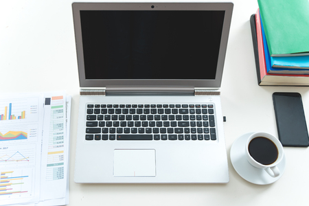 Laptop for working people on deskの写真素材