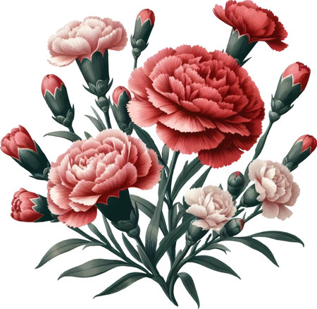 Bouquet of carnation flowers isolated on white background. Vector illustration.のイラスト素材