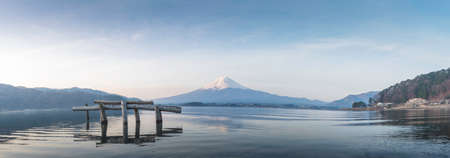 Fuji panorama from Kawakuchigo lake in the morning.の写真素材