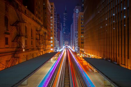 Chicago Skyline Cityscape at night  and  blue sky with cloud, Chicago, United stateのeditorial素材