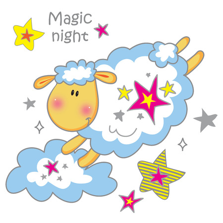 Cartoon illustration of a sheep flying in the skyのイラスト素材