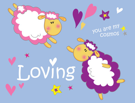 Illustration of sheeps in love vector illustrationのイラスト素材