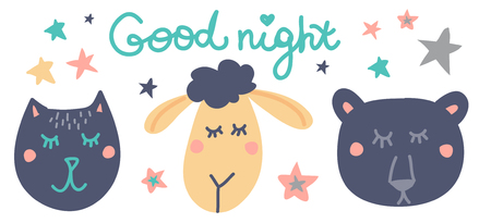 Cute sleeping animals for kids.のイラスト素材